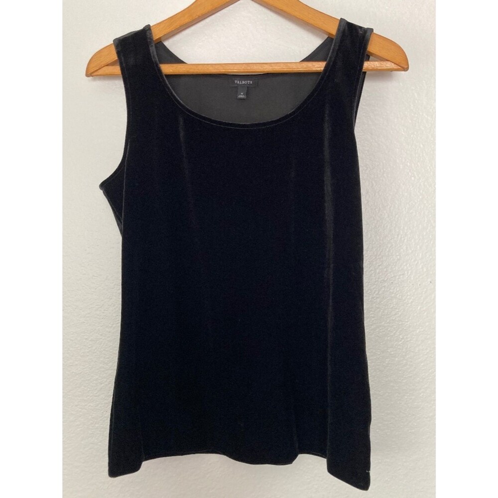 Talbots Black Velvet Sleeveless Evening Party Stretchy Shell Tank Top Sz Medium